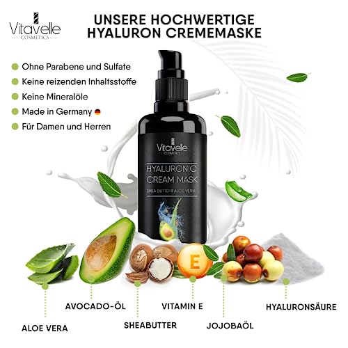 VITAVELLE Hydrating Face Mask ? Hyaluronic Acid Moisturizer Mask Firming with Avocado Oil, Shea Butter, Aloe Vera and Jojoba Oil ? Vegan Face Mask with No Parabens ? Hydrating Face Masks Anti Aging