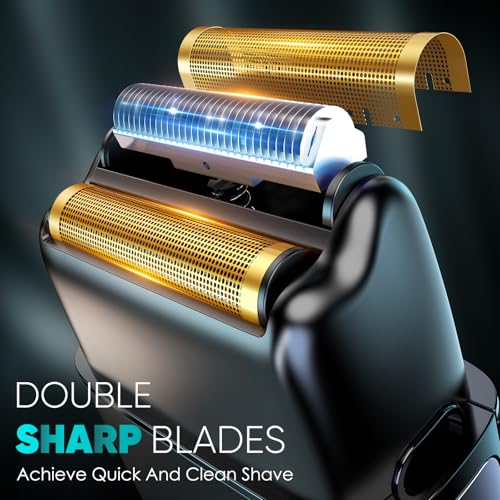 Electric Razor for Men Face, Electric Shavers for Men, Cordless Portable Rechargeable Waterproof Foil Shavers with LED Display, Three Speeds, Travel Lock for Face and Beard Trimmer (Black)