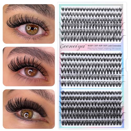 Natural Lash Clusters 8-16MM Wispy Lash Extensions 30D+40D+50D Cluster Eyelash Extensions 360Pcs Wispy Individual Eyelashes by Geeneiya