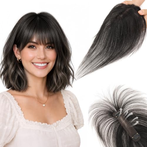 Clip-On Human Hair Bangs Topper - Natural Black, 10 Inch, Air Bangs Style