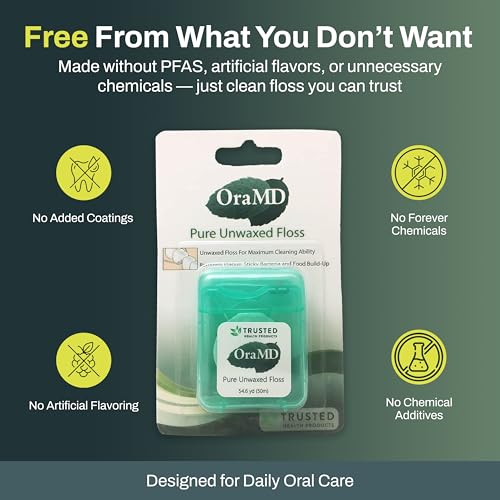 Unwaxed Dental Floss 54.6 Yards - Shred-Resistant, PFAS-Free, Plaque & Gum Care - Pack of 6