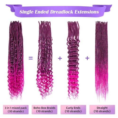 Single Ended Dreads Extensions 30 Strands 24 Inch 3-in-1 Synthetic Hair Dreadlock Extensions - Rose Color Variation SE-30S-24" / T1B/Rose#