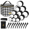 Black 18-Piece Hair Roller Set with Clips & Comb - 3 Sizes for Voluminous Styles