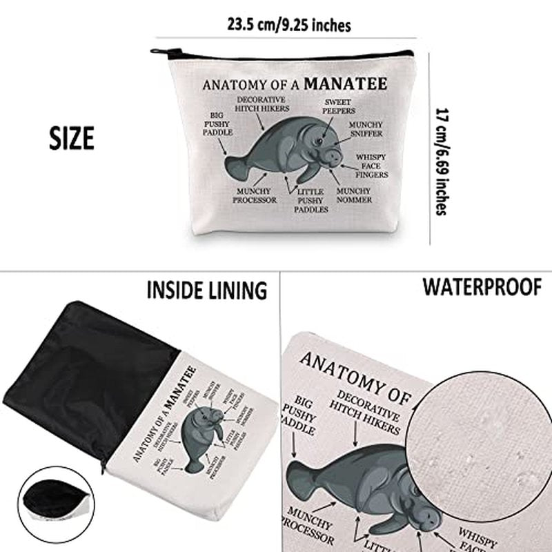 G2TUP Manatee Lover Gift Anatomy Of A Manatee Makeup Bag Manatee Fan Cosmetic Bag Manatee Mom Gift Sea Cow Lover Gift Zipper Travel Bag (Anatomy Of A Manatee White Bag)