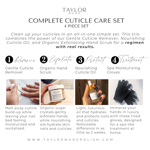 TAYLOR MADE Cuticle Care Set | Essential Salon-Worthy Cuticles | Save Time | Real Results | Safe & Non-Toxic | Professional Quality | Protect | Strengthen | All in 1 Set (4 Piece Complete Care Set)