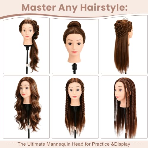 Mannequin Head with Human Hair for Styling Practice - 26 Inch, Heat Resistant, Full Density