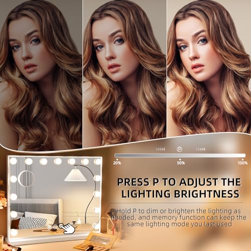 LED Lighted Vanity Mirror with Lights - Hollywood Style, 15 Bulbs, USB Charging Port, 22.8x18 inches, White - Variation A