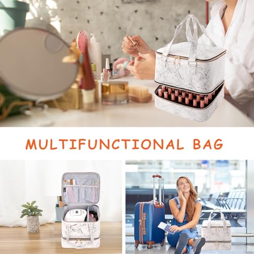 Nail Polish Organizer, Double Layer Nail Polish Storage Bag Carrying Case Holds 42 Bottles with Nail Dryer Lamp Portable Manicure kit supplies Organizer £¨White£©