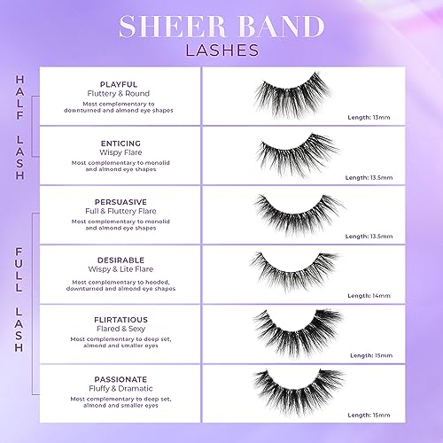 False Eyelashes Natural Look with Clear Sheer Band - Reusable 20x Desirable Style