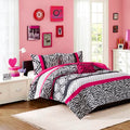 Pink Zebra Twin XL Comforter Set - Polka Dot & Damask Bedding 3pc
