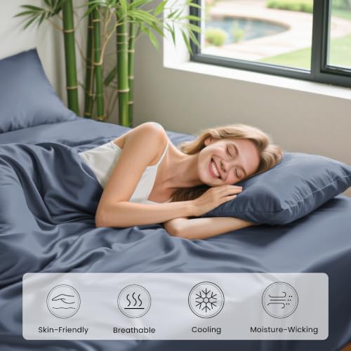 King Size Bamboo Rayon Sheet Set - Bluish Grey, Deep Pocket, Cooling & Soft