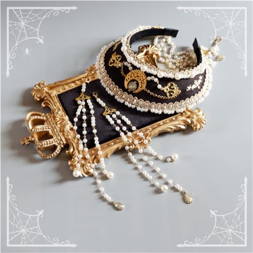 Women's Tudor Retro Crown Hat Hair Accessory - Handmade Multicolor Headwear (Black)