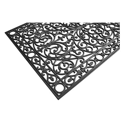 Rubber Doormat 3x6 Feet - Black, Heavy Duty All-Season Porch Mat - Rectangular