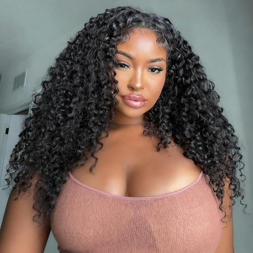 ALIDIDI 20 Inch Kinky Curly Human Hair Half Wig 3-in-1 Glueless Drawstring Style - Model Wig-7