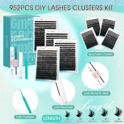 GEMERRY 728 Pcs Lash Clusters Kit with Long-lasting Bond, Tweezers & Remover - Black 100D-2 + 200D-2