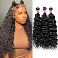 Water Wave Human Hair Bundles for Black Women - Natural Water Wave Pattern, 16/18/20 Inch, Black - Quick Weave Hair Extensions