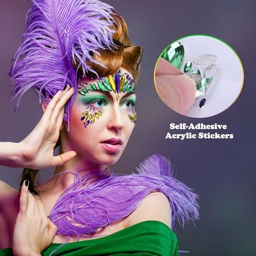 Wehhbtye 8 Set Mardi Gras Face Jewels Stickers, Self-Adhesive Mardi Gras Eye Gems Sticker, Glitter Face Crystals Decoration for Women Party Costume Cosplay Makeup Dress-up Decor