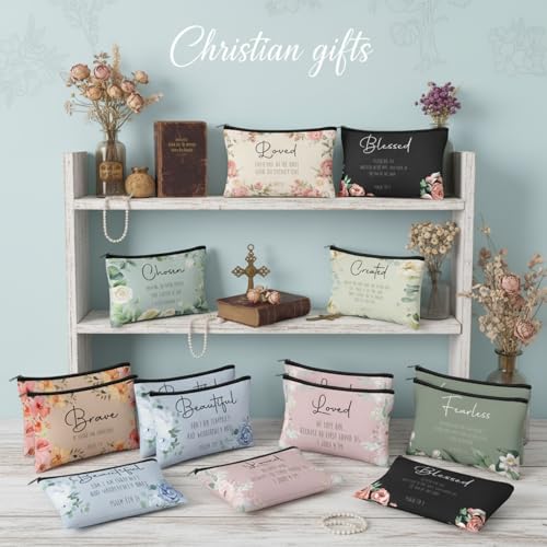 Brave Christian Gifts Makeup Bags Set - Morandi Style, 30 Pcs, Large Capacity, Inspirational Bible Verse Designs