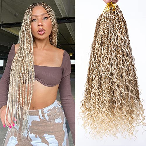 Pre-looped Boho Box Braids Crochet Hair 18 Inch - Mix Blonde Goddess Style, 8 Pack