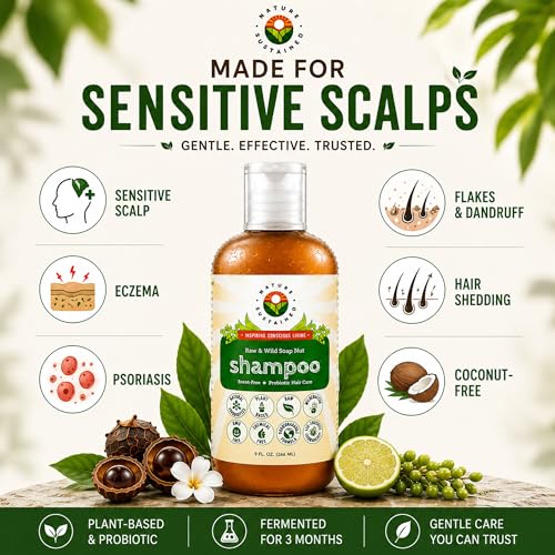Sensitive Scalp Unscented Natural Shampoo - Organic, Sulfate-Free, 9oz - Hypoallergenic & Dandruff Relief