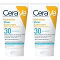 CeraVe Hydrating Sheer Sunscreen with SPF 30 for Face and Body,Mineral&Chemical Sunscreen for Men&Women with Zinc Oxide,Hyaluronic Acid and Ceramides,Paraben-Free + Fragrance-Free,5 Ounces,(Pack of 2)