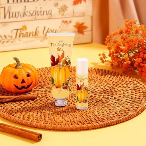 Thanksgiving Fall Hand Cream & Lip Balm Set - Pumpkin Friendsgiving Gift - 30 Pack