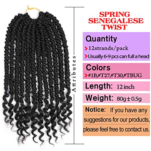 Pre Spring Senegalese Twist Crochet Hair 12 Inch - Pack of 6 #1B