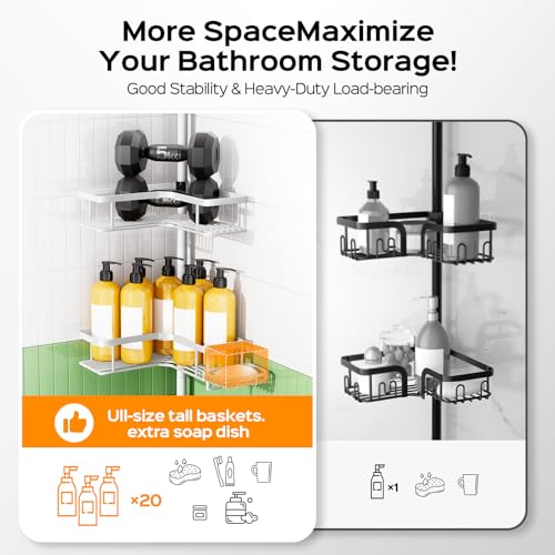White 4-Tier Corner Shower Caddy - Tension Pole Bathroom Organizer, No Tools Needed
