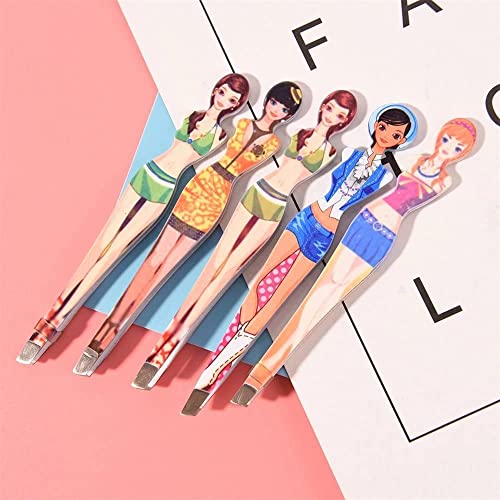 Tvoip 6Pcs Professional Girl Eyebrow Tweezer Stainless Steel Slanted Eyebrow Tweezers Eyebrows Hair Remover Tools Cosmetics Beauty (random color)