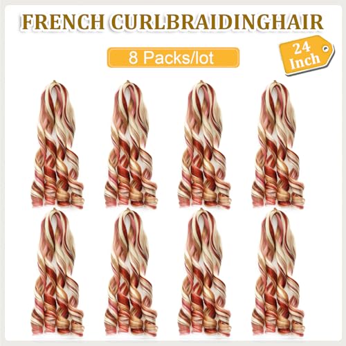 French Curl Braiding Hair 24 Inch 8 Pack P27/613/350/Pink Synthetic Hair