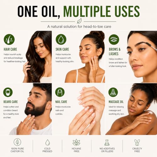 Pure Castor Oil for Hair & Skin - 16oz Cold Pressed Moisturizer & Growth Oil