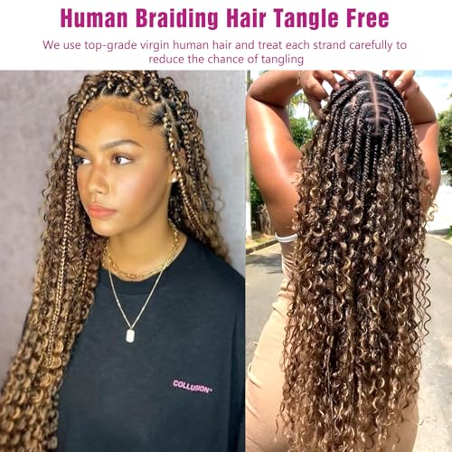 4/27 Honey Blonde Human Braiding Hair Deep Wave Bulk - 18 Inch Curly Extensions