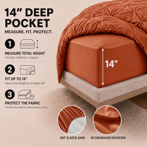 HIMEET King Size Burnt Orange Comforter Set 7 Pieces Pintuck Bed in a Bag