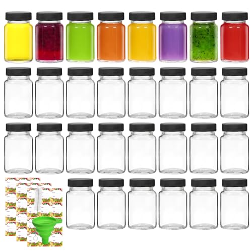 EkkoVla 2 FL.OZ Glass Shot Bottles Pack of 30 with Caps – Reusable Wellness & Travel Containers