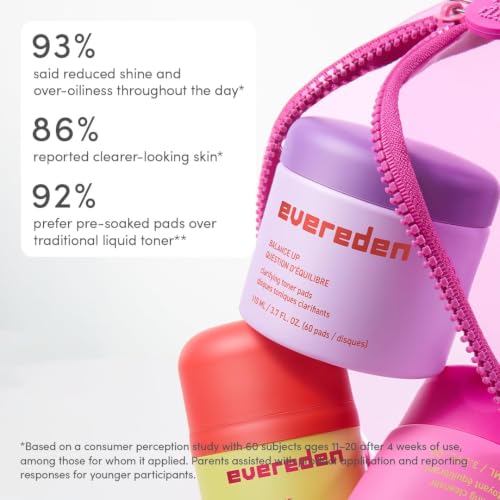 Evereden Teen Toner Pads with Mandelic Acid & Niacinamide - Sensitive Skin, Dermatologist-Tested, 30 Count - Toner Pads