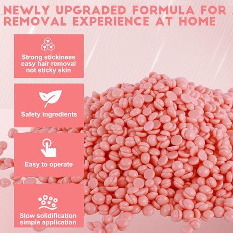 3.3lb Bulk Hard Wax Beads, Professional Waxing Bead for Brazilian, Bikini, Body, Face, Arms, Legs, Back, Chest, Coarse Hair Hair Removal, Scented Stripless Wax beans, 50 Wooden Sticks