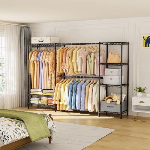 Golpart Heavy Duty Clothing Rack with Adjustable Shelves Black 15.8"D x (70-88.5)"W x 76.5"H