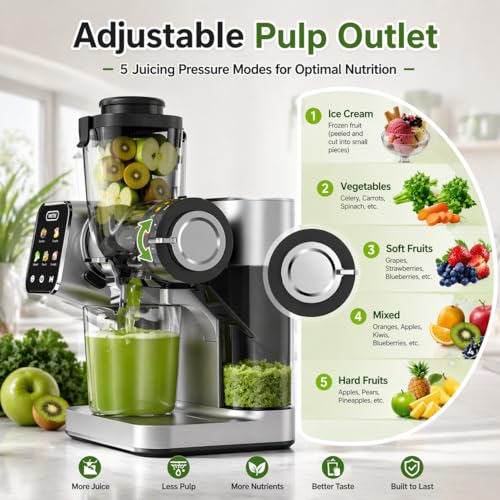 WETIE Grey 3-in-1 Cold Press Juicer with 99% Juice Yield, Touch Screen 200W
