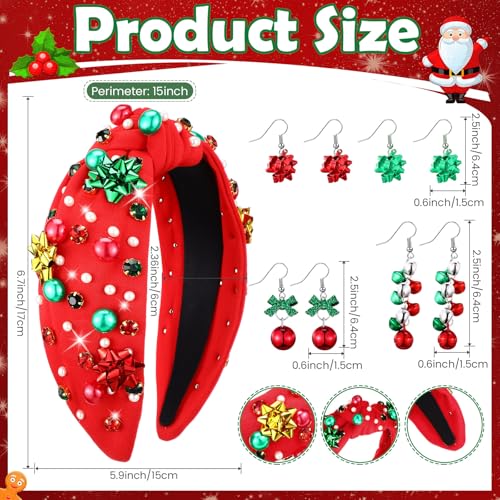 Hoteam Christmas Headbands & Earrings Set for Women - Pink & Green Holiday Accessories