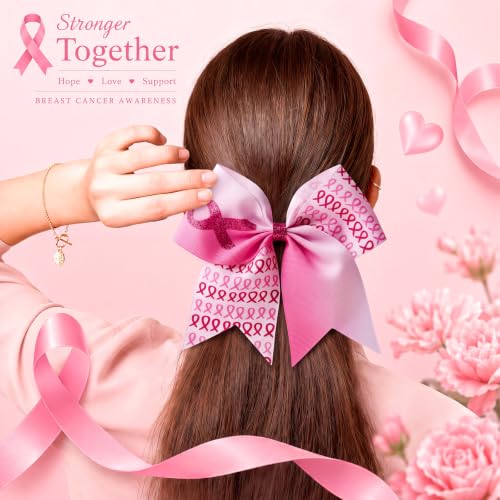 Suncalla 48Pcs Pink Breast Cancer Awareness Cheer Hair Bows Gradient 7'' Bulk