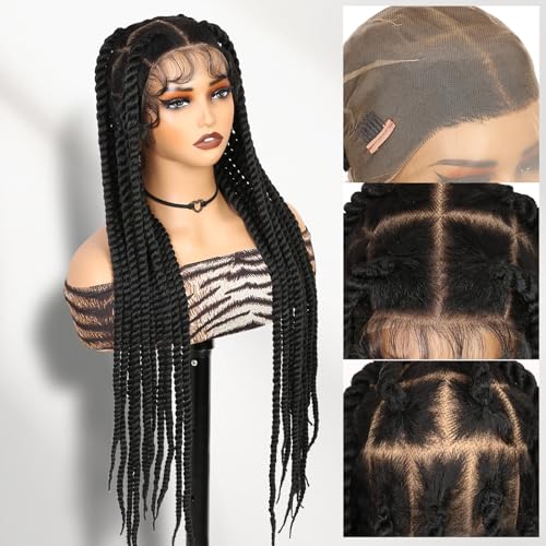 WIGER 360° HD Full Lace Twist Braided Wig for Black Women, 32in Jumbo Senegal Twist