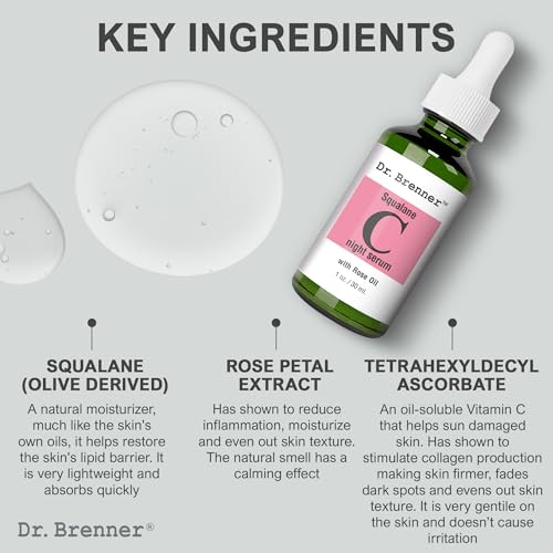 Vitamin C Serum Night Oil with Squalane & Rose Oil for Brightening & Firming Skin