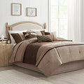 Madison Park Queen Faux Suede Comforter Set 7pcs - Brown & Pieced Design