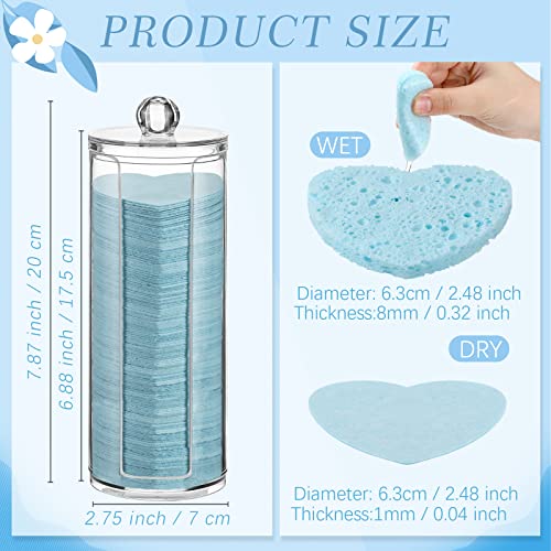 Heart-Shaped Compressed Facial Sponges Set - Light Blue, 120 Pcs with Storage