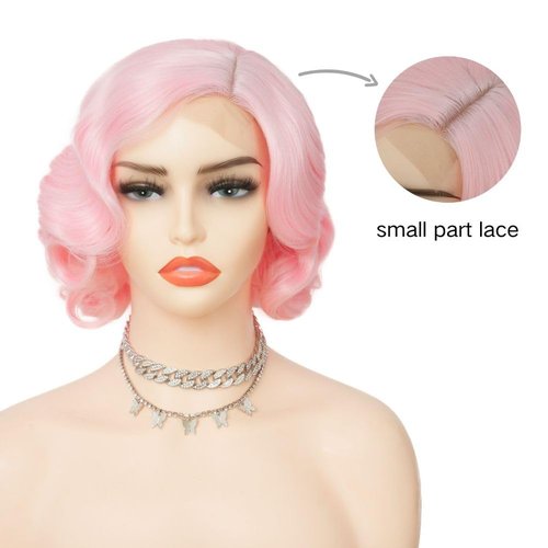Salaibs Pink Finger Wave Wigs for Women 1920s Wig Synthetic Heat Resistant Wigs Lace Front Cosplay Halloween Wig