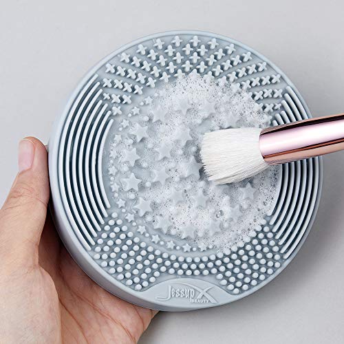 Jessup 15PCS Pro Eye Makeup Brush Set Black/Silver T177 with Makeup Brushes Cleansing Mat A005