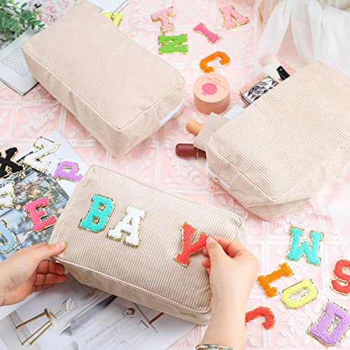 Amylove 12 Pcs Corduroy Makeup Bag Large Capacity Preppy Cosmetic Bag Bulk DIY Daily Use Plain Portable Makeup Pouch Travel Purse Organizer Storage for Women Xmas Gift(Beige Pink)