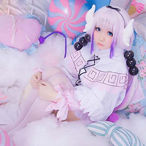 Anime Cosplay Wig Long Purple White Gradient Synthetic Hair with Horn, Tail & Balls