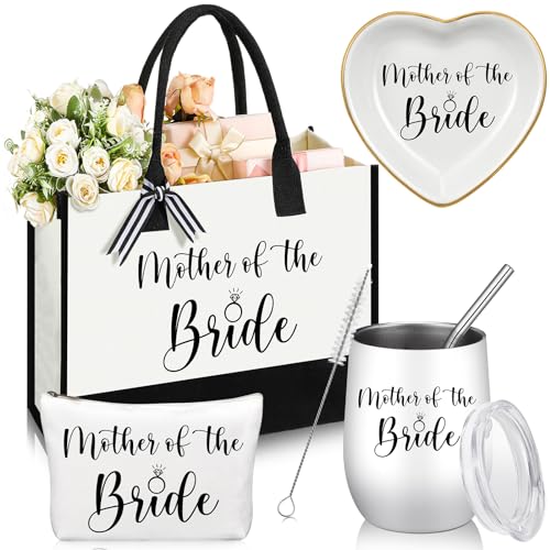 Mother of the Bride Gift Set - Tote Bag, Makeup Bag, Tumbler & Ring Tray - FoldTier
