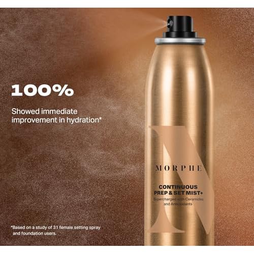 Morphe Continuous Setting Duo - Full-Size Prep & Set Mist (2.8 oz) + Travel-Size Mini Mist (1.3 oz), Micro-Fine Sprays with Ceramides and Antioxidants for Hydration & Hold